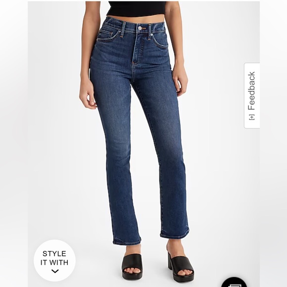 **Raw Hem** High Waisted Dark Wash Cropped Flare Jeans - Picture 1 of 5